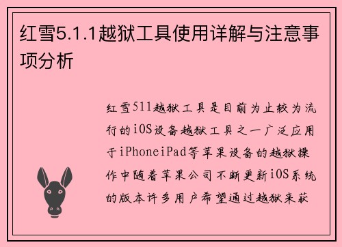 红雪5.1.1越狱工具使用详解与注意事项分析